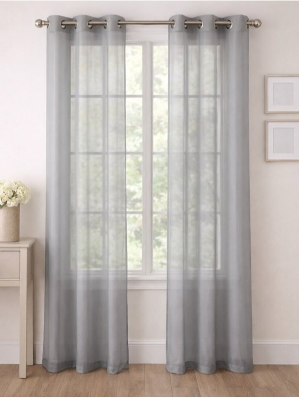 Casablanca Grey Sheer Curtains 55”x90” Set of 2 Panels Window Voile Grommet Top